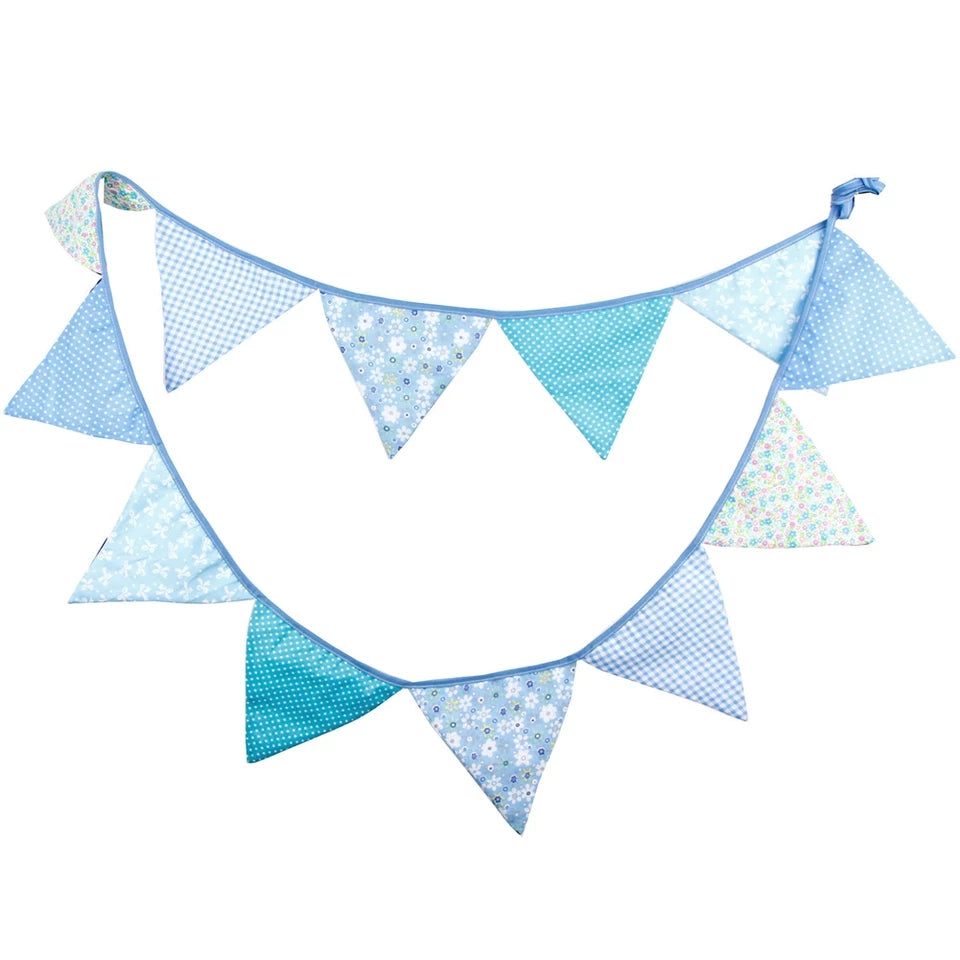 Blue Pastel floral cotton bunting blue