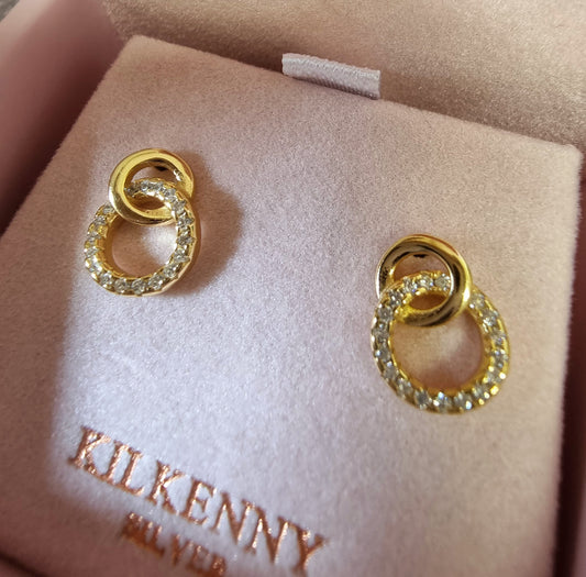 GOLD DOUBLE CIRCLE DIMONTE STUD EARRING E1932