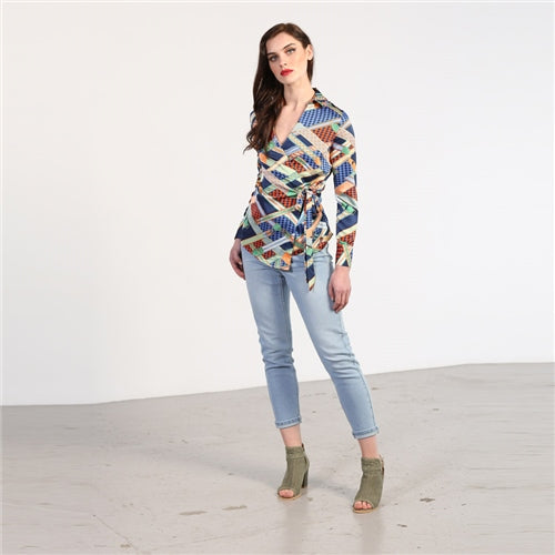 Gabbie wrap shirt blue multi