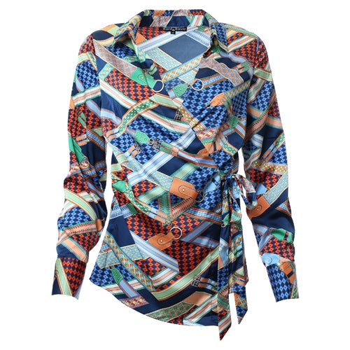Gabbie wrap shirt blue multi