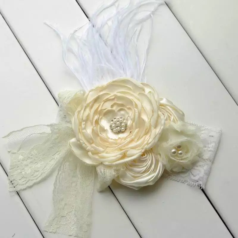 Ivory lace pearl baby headband