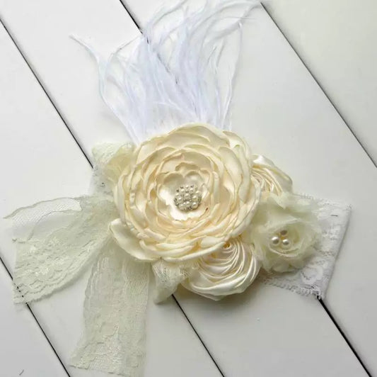 Ivory lace pearl baby headband