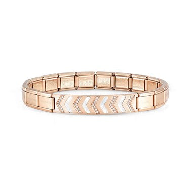TRENDSETTER,NEW YORK bracelets, steel, WHITE CZ CHEVRON, Rose Gold Col. PVD