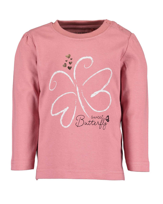 Rose pink butterfly long sleeve top
