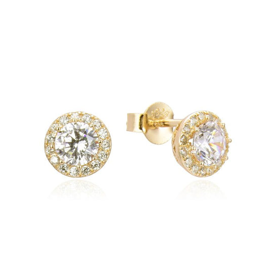 GOLD ROUND HALO STUD EARRINGS e1918