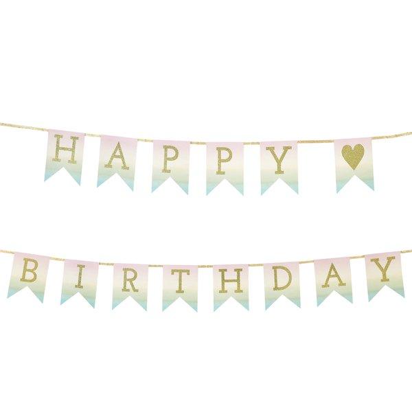 Happy Birthday Garland ombre pastel and gold glitter bunting
