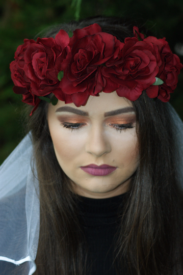 Bride to be Floral Crown and Veil - Luxury Christmas red crown