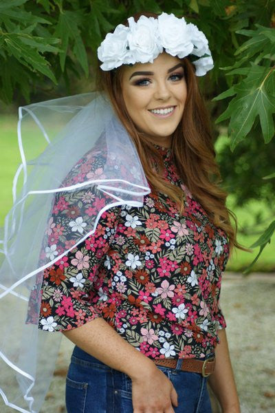 Large White Floral Crown and Veil