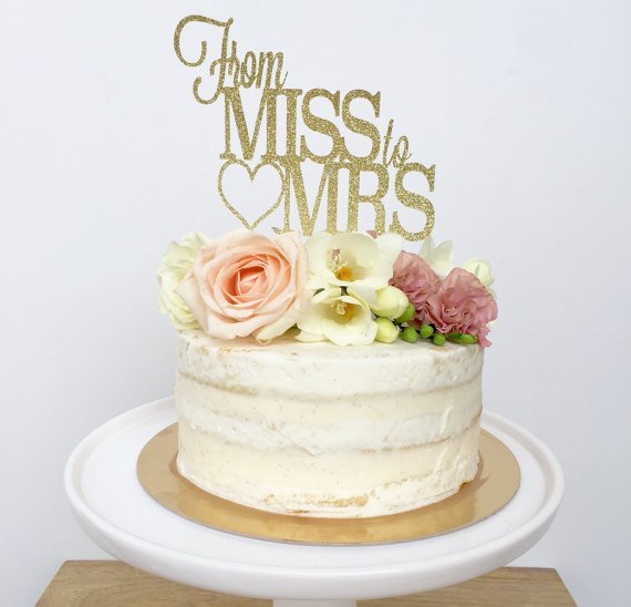 From Miss to Mrs gold sparkle cake topper