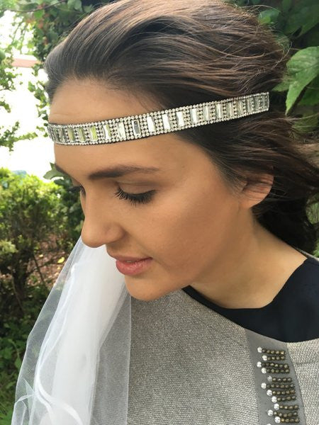 Silver sparkle diva headband with Veil