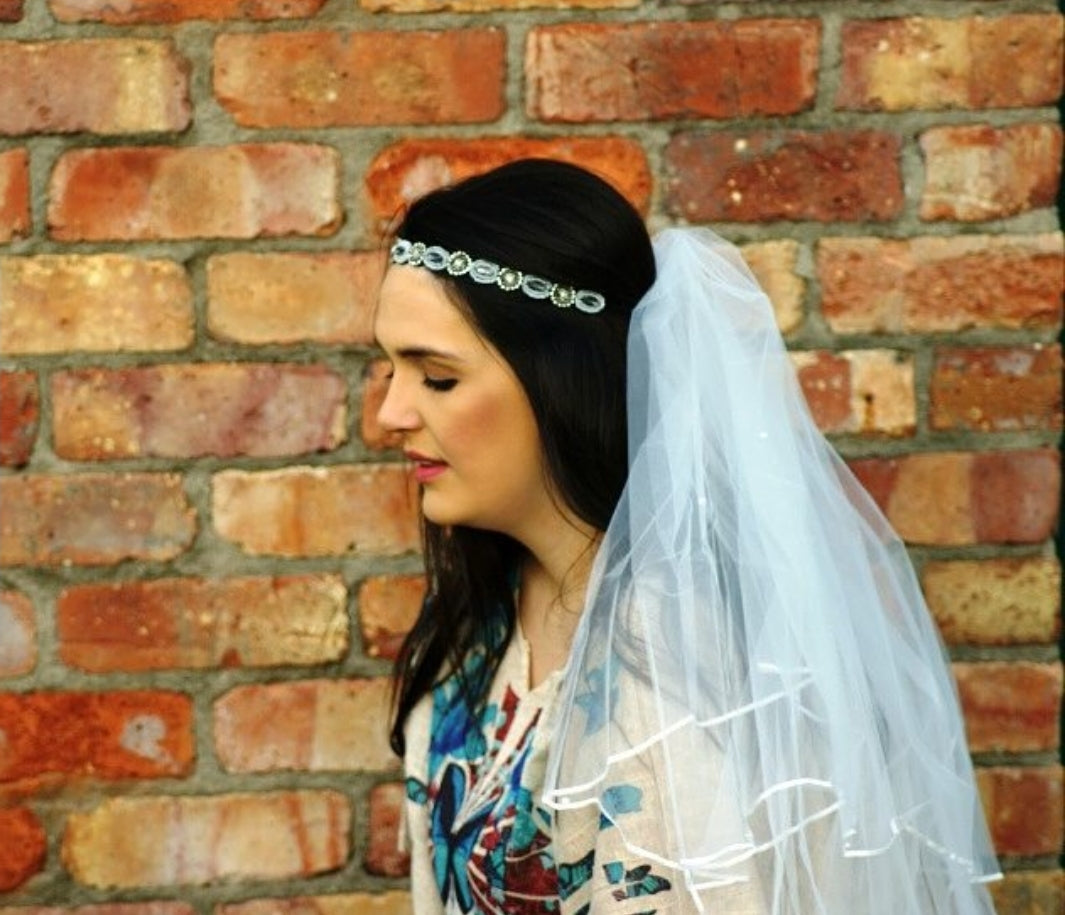 Boho Bride to be beaded headband veil