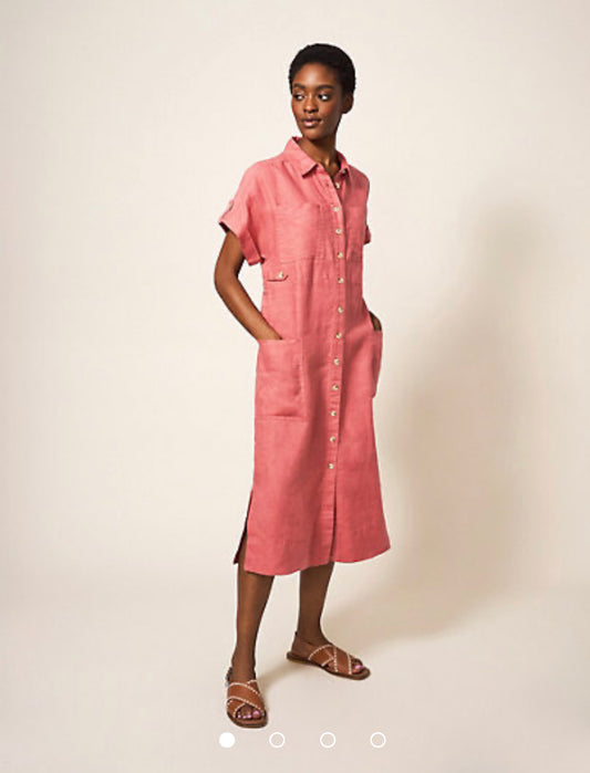 Pure Linen Button Through Midi Shirt Dress