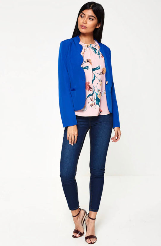 Scallop Edged Cropped Blazer - Blue