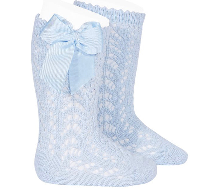 Condor Perle Open Work Knee Socks - Baby Blue 410