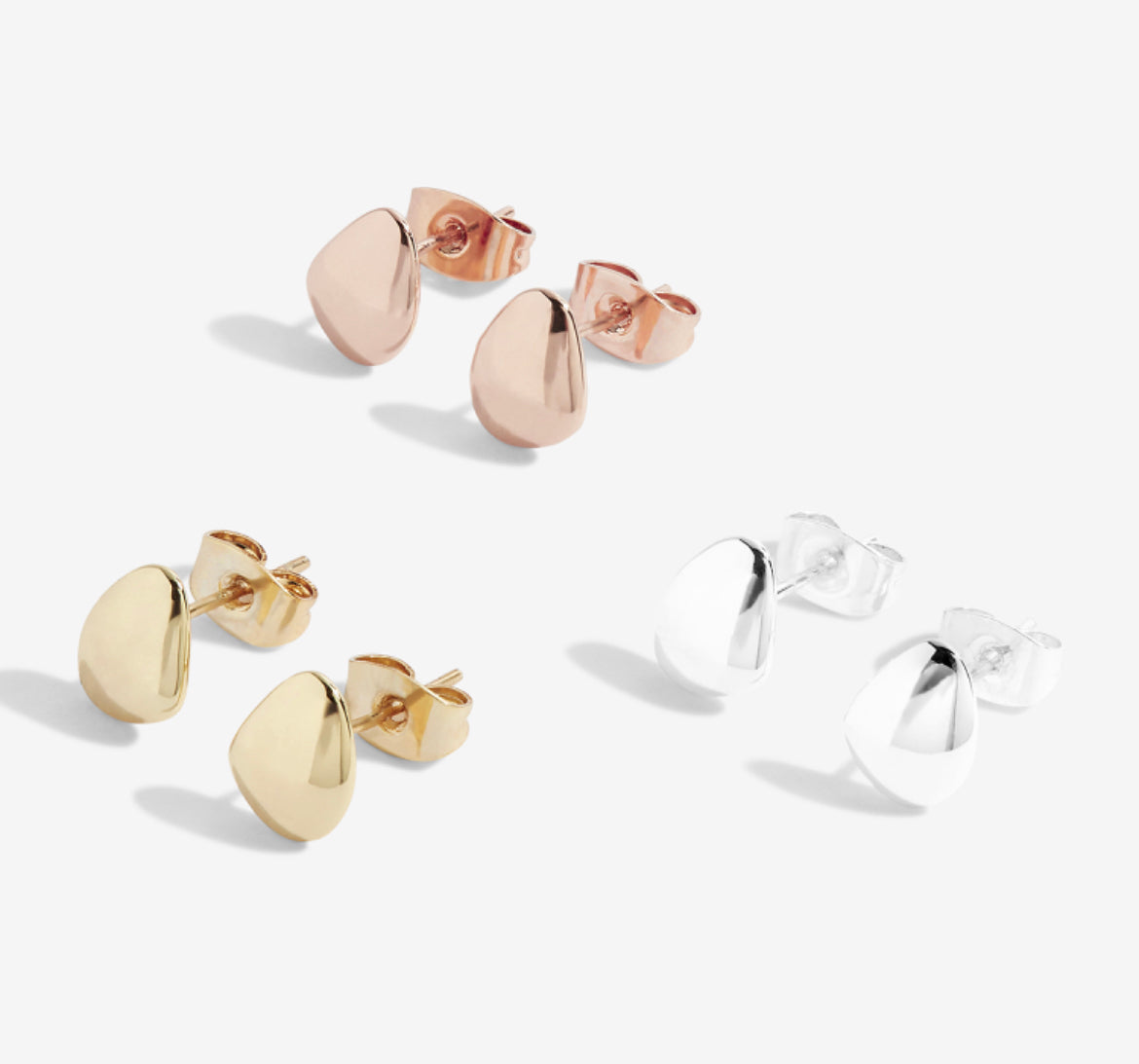 FLORENCE PEBBLE STUD EARRINGS SILVER, ROSE GOLD SET OF 3