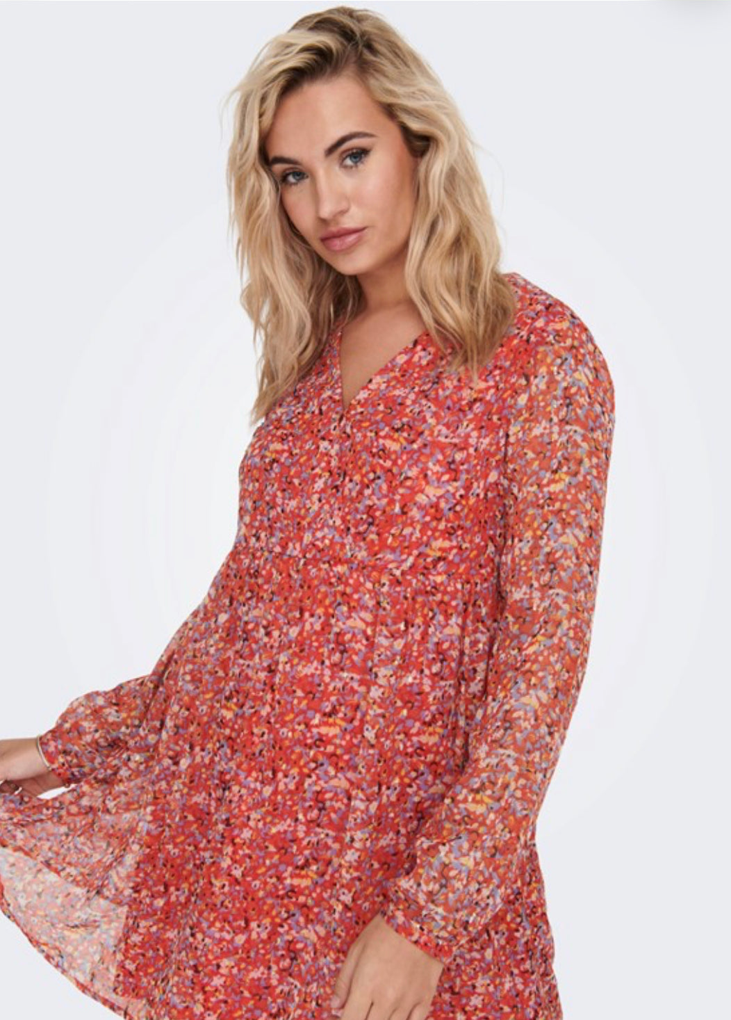 ONLY V Neck Wrap Dress - True Red Kia
