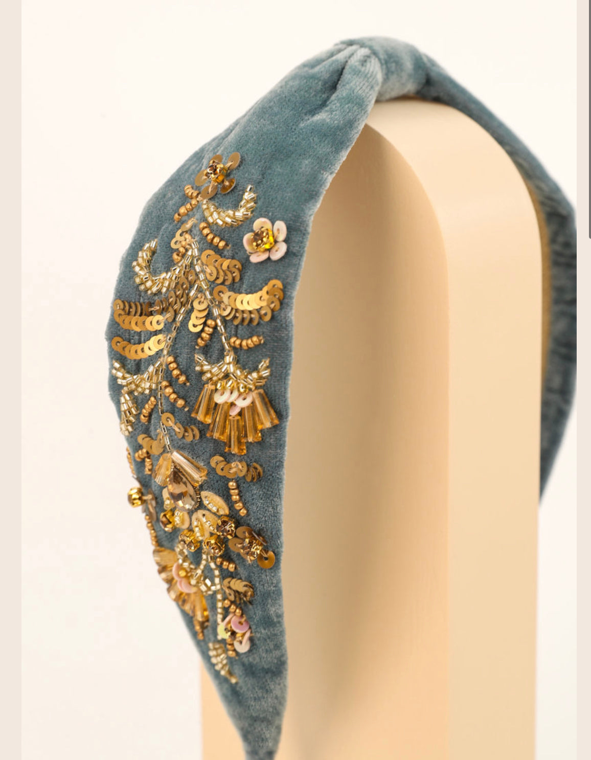 Embellished Velvet Headband - Denim