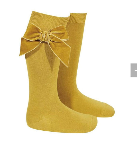 Condor Knee High Socks - Side Velvet Bow MUSTARD 629