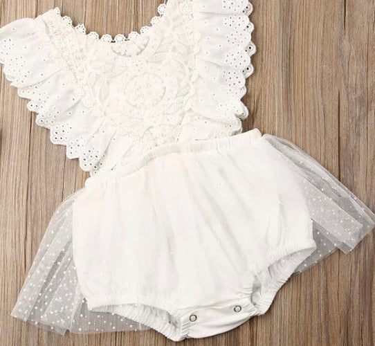 Ivory lace romper dress - sleeveless