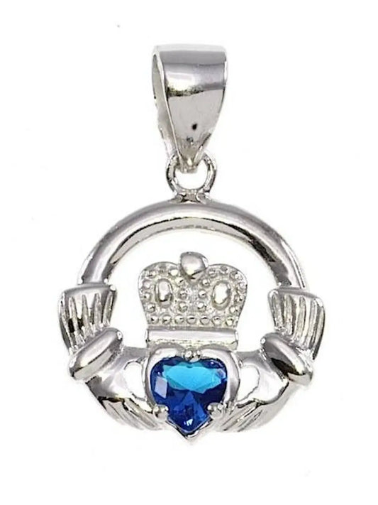 Birthstone Claddagh Pendant On 18 inch Adjustable Chain