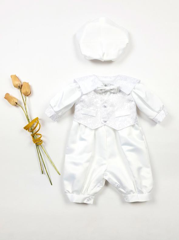 Boys Satin Romper - White