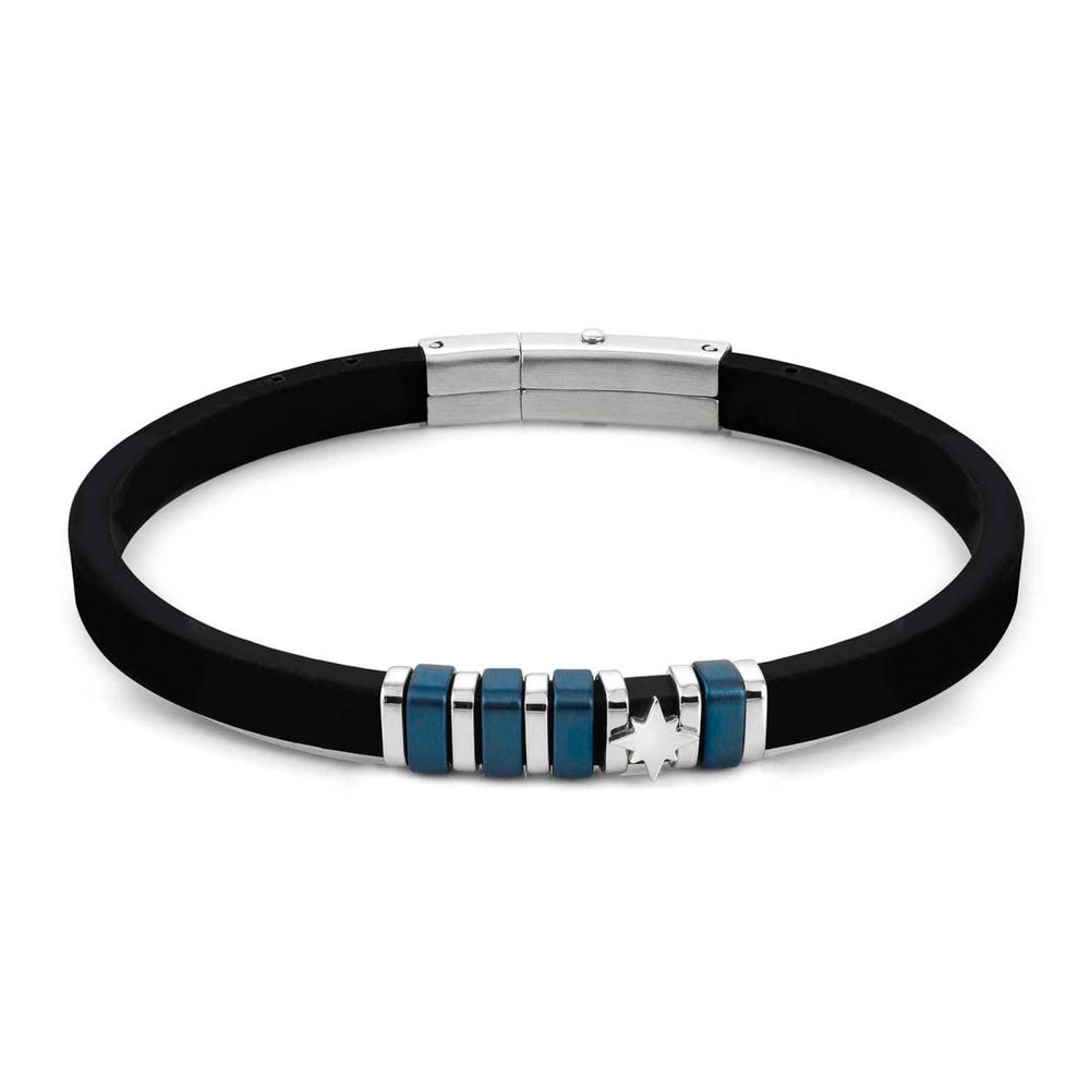 Nomination City Blue PVD Steel North Star Silicone Bracelet