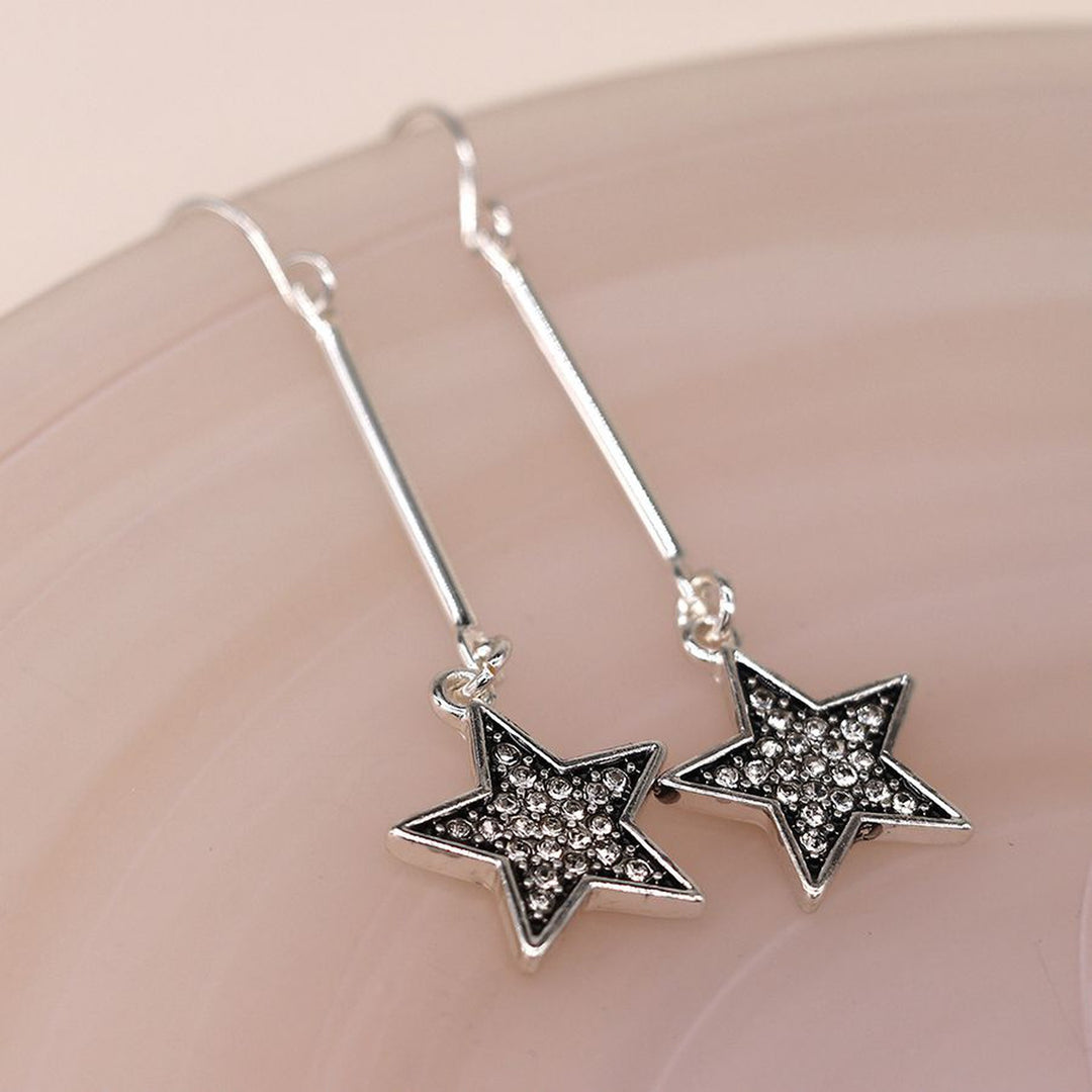 SILVER SPARKLE STAR DROP EARRINGS