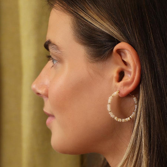 Seed pearl, bead and faux gold hoop and pebble earrings