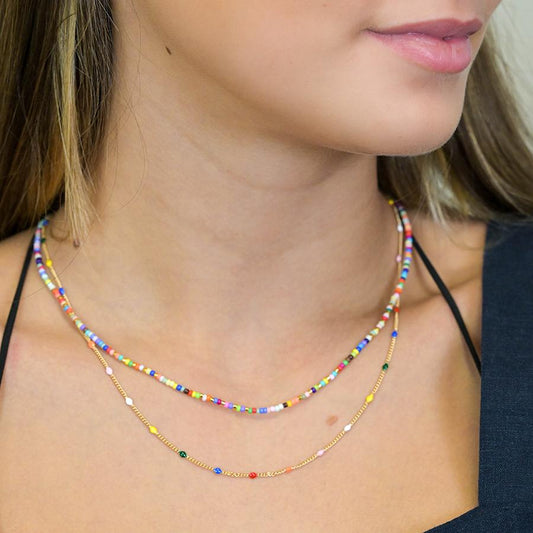 Golden and multicolour enamel station necklace