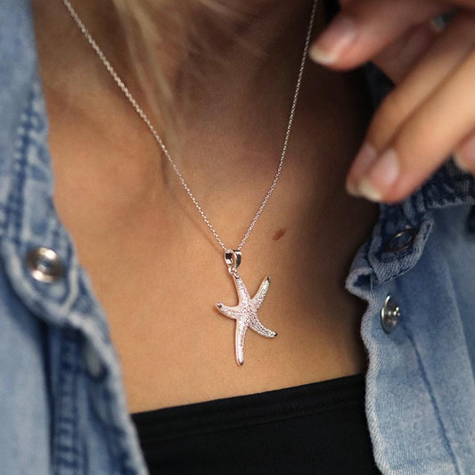 Silver plated crystal starfish necklace