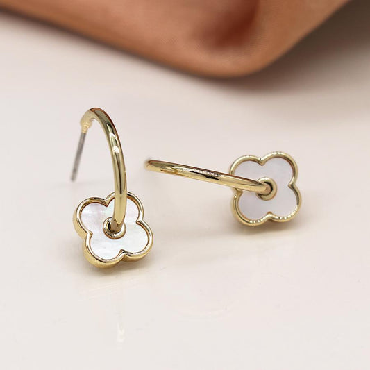 Golden c-hoop quatrefoil earrings