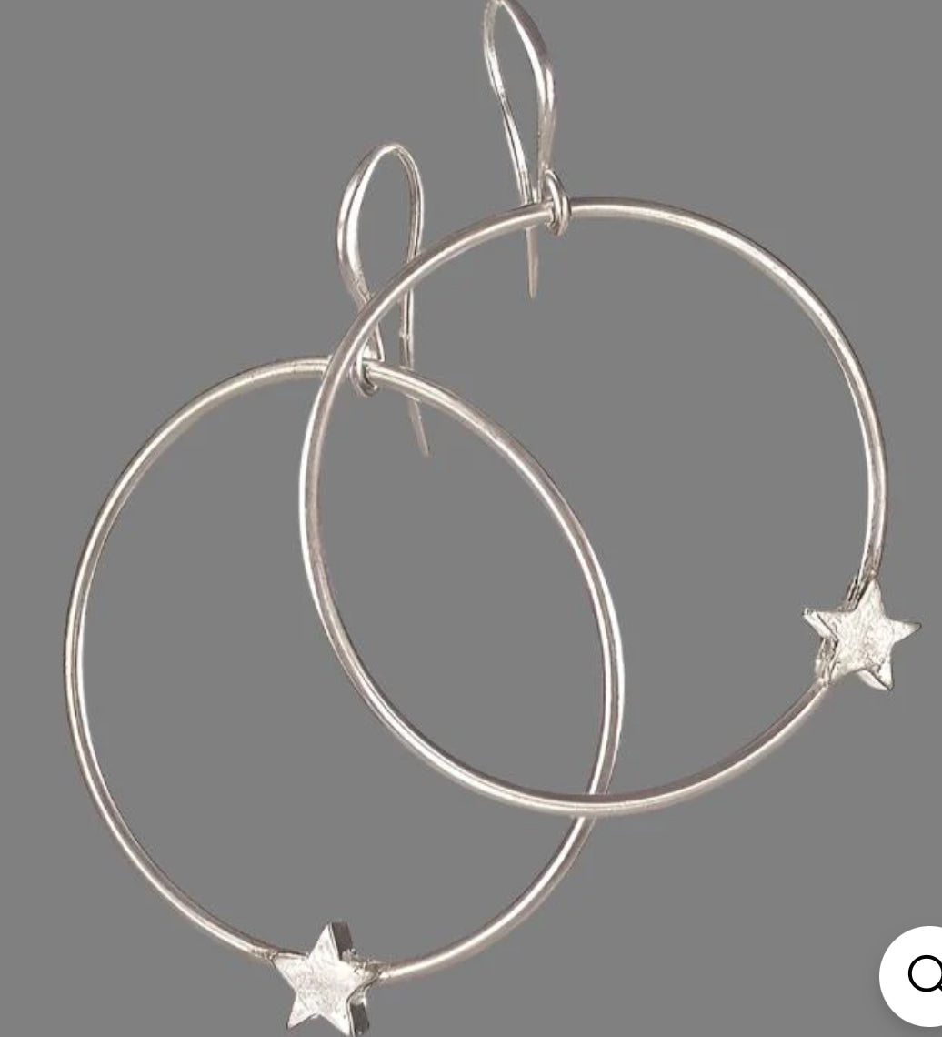 LG025 Ring Drops Lone Star Captured - Worn Silver Earrings