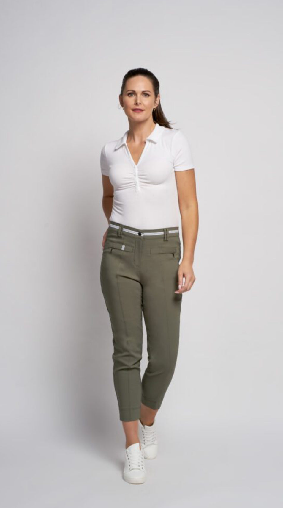 PINNS 378CT KHAKI ANKLE GRAZER TROUSERS