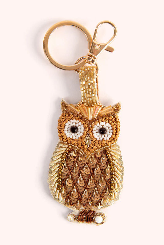 BEADED KEYRINGS - GOLDEN OWL