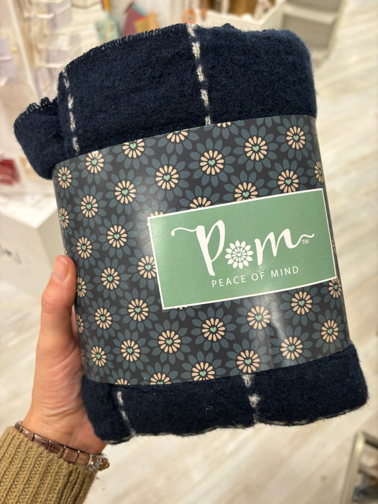 52788 POM Navy RUNNING STITCH CHECK SCARF