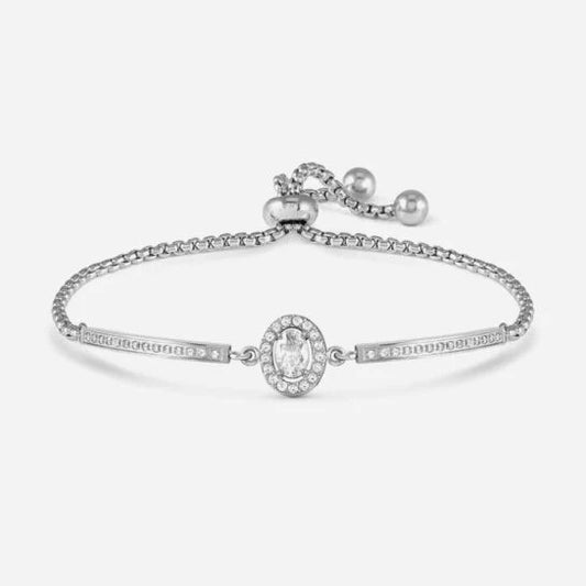 ROYALDREAM BRACELET, OVAL, WHITE CRYSTALS AND CZ SILVER