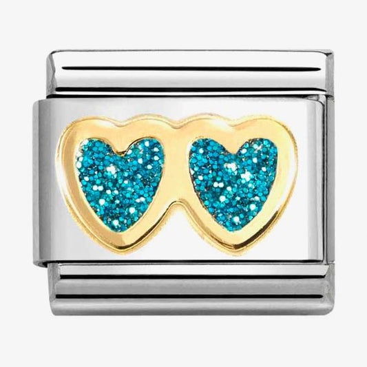 CLASSIC Double Turquois Glitter Heart Charm