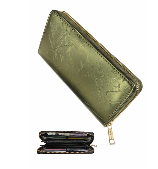 WN578 Purse/Organiser W/Matching Zip - Metallica Olive