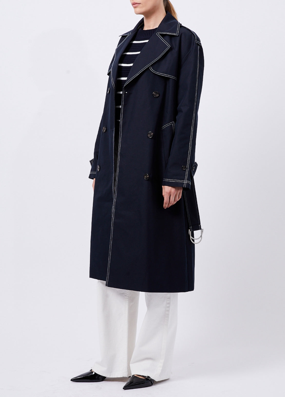 70YAA Afton Contrast Stitch Belted Trench Coat