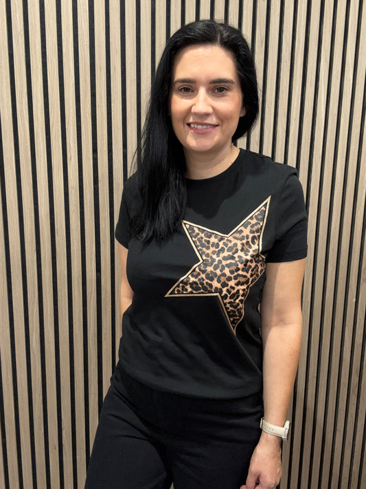 Clara black leopard print star tshirt