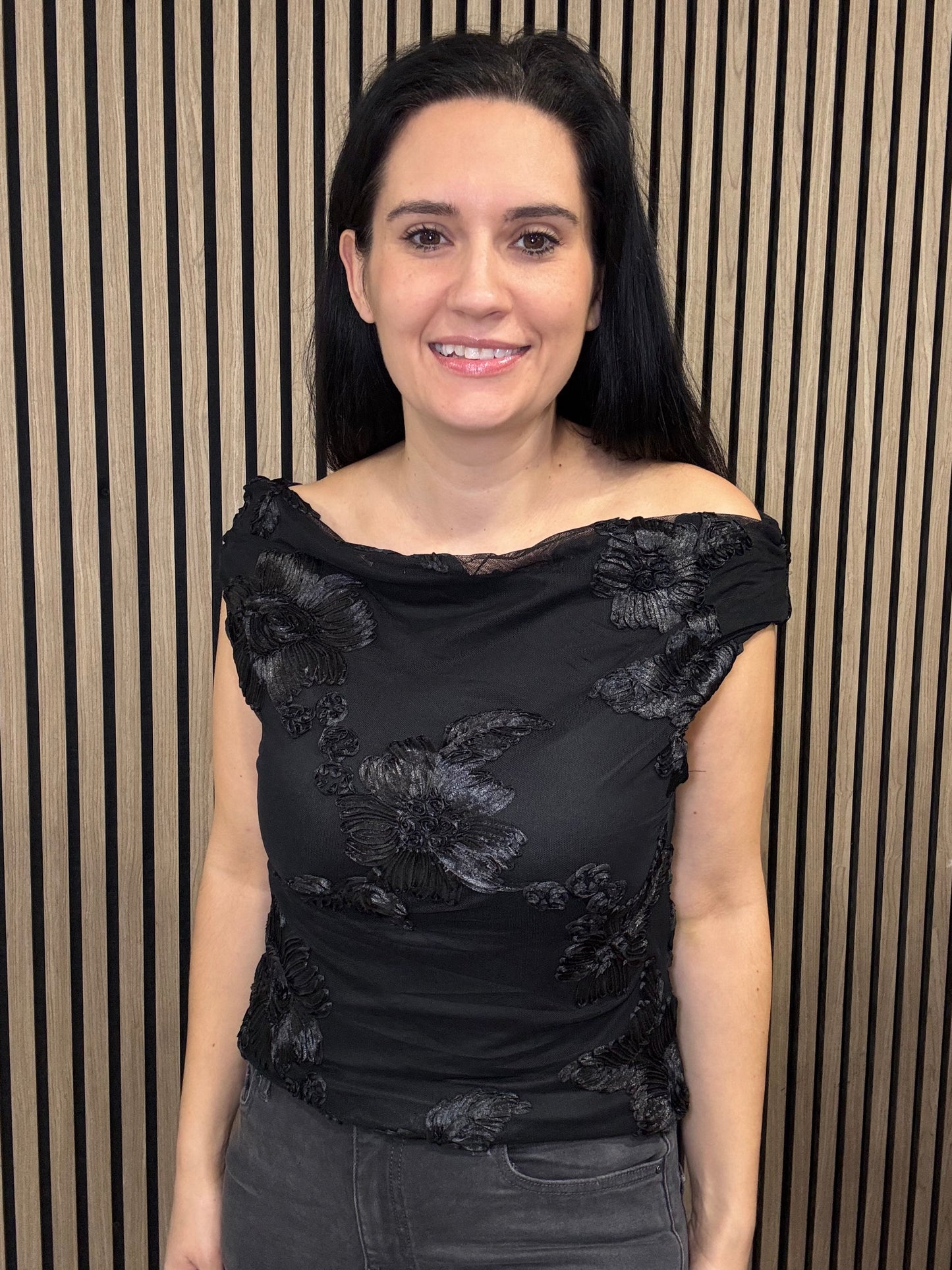 Aoife off should black floral top