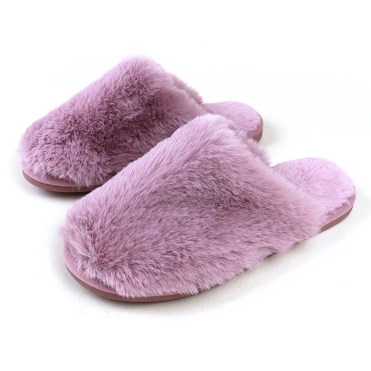 POM DUSKY PINK FAUX FUR CLOSED MULE LUXURY SLIPPERS