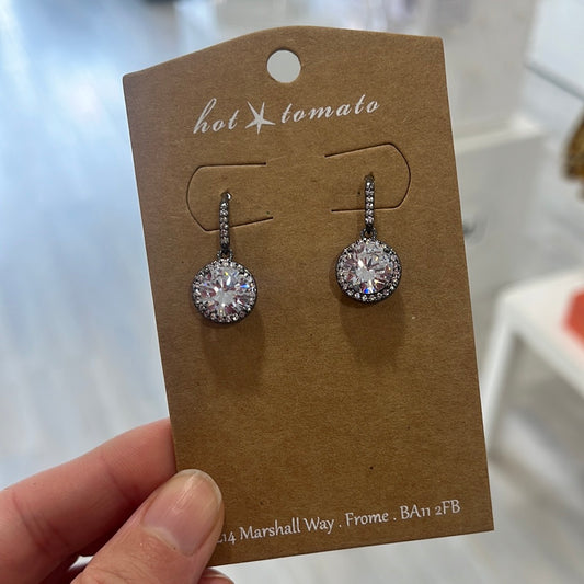 Crystal Drop on Demi Hoop - Gun Metal/Clear