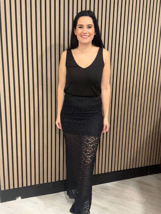 Isla black lace skirt