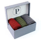 Red, green and grey triple ribbed sock set for men