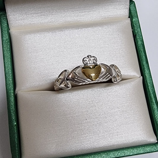 CELTIC CLADDAGH RING WITH GOLD STONE
