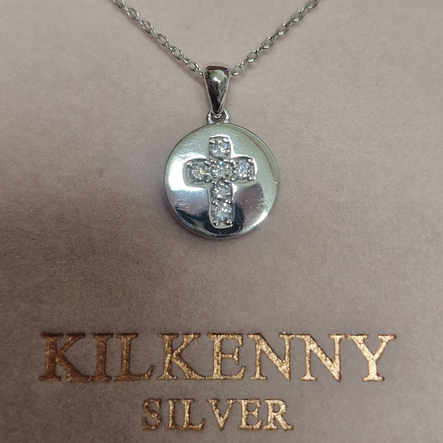 Silver disc cross necklace L3256