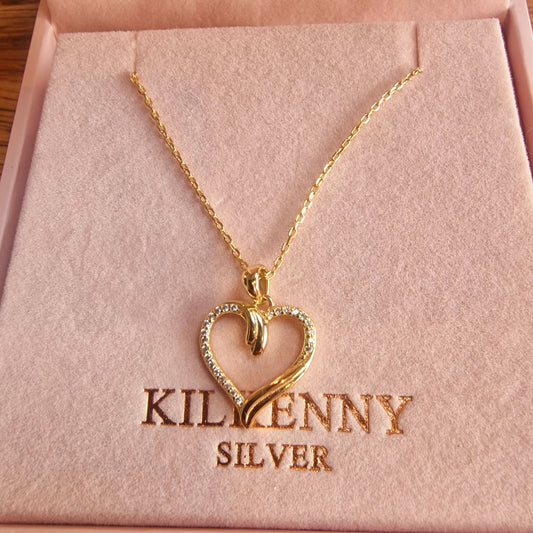 LARGE GOLD GLISTENING HEART NECKLACE L3281