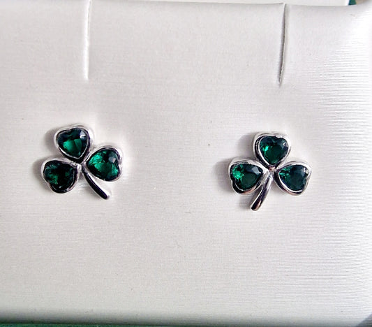 Green stone shamrock stud earrings