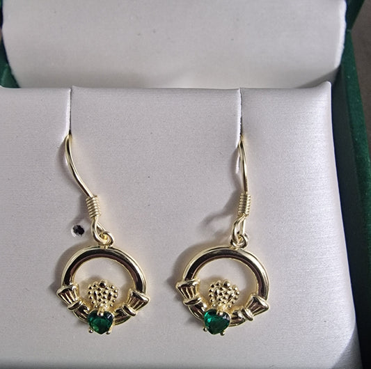 GOLD CLADDAGH DROP - EMERALD STONE